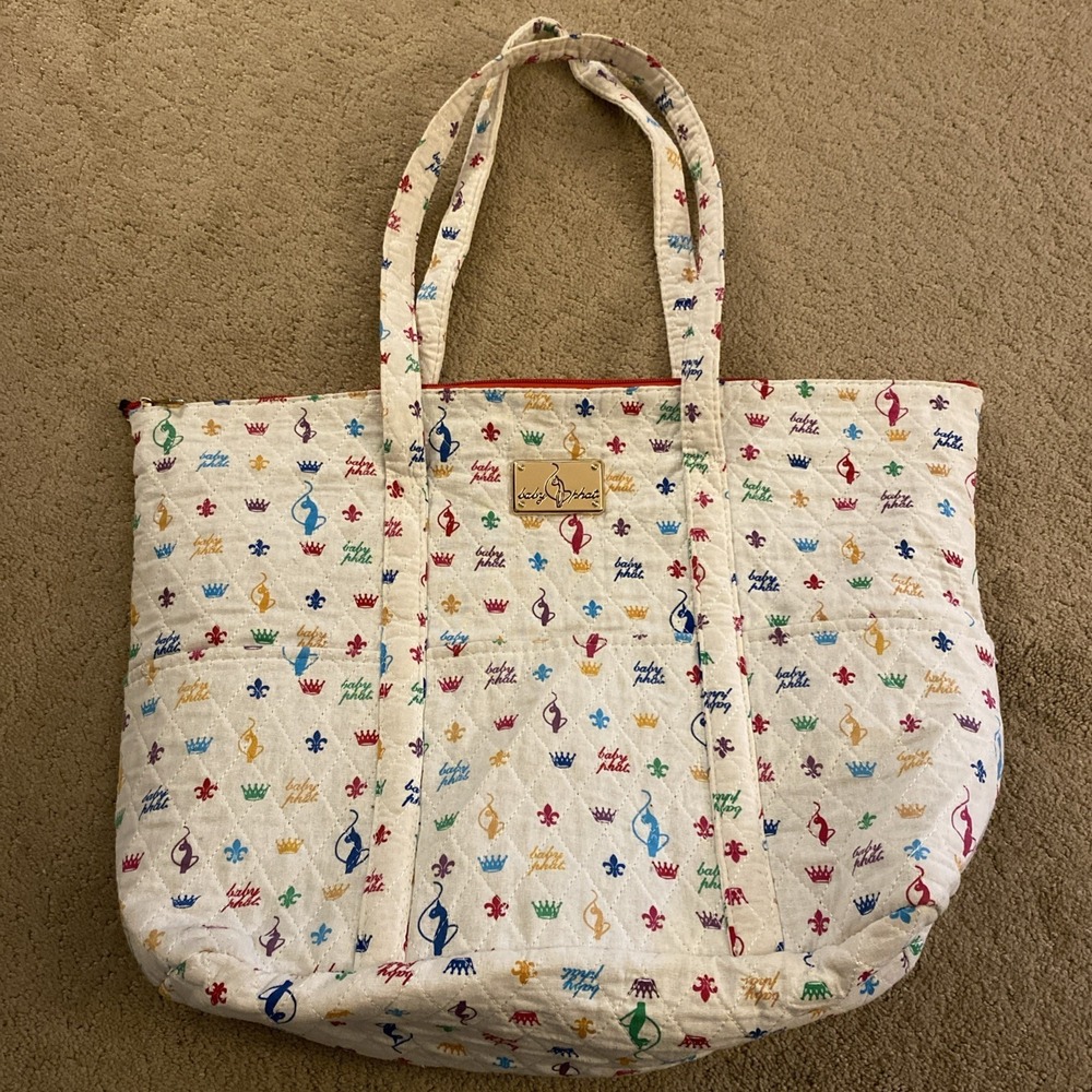 BABY PHAT Y2K QUILTED TOTE BAG MULTI-COLOR GOLDTONE NAME PLATE